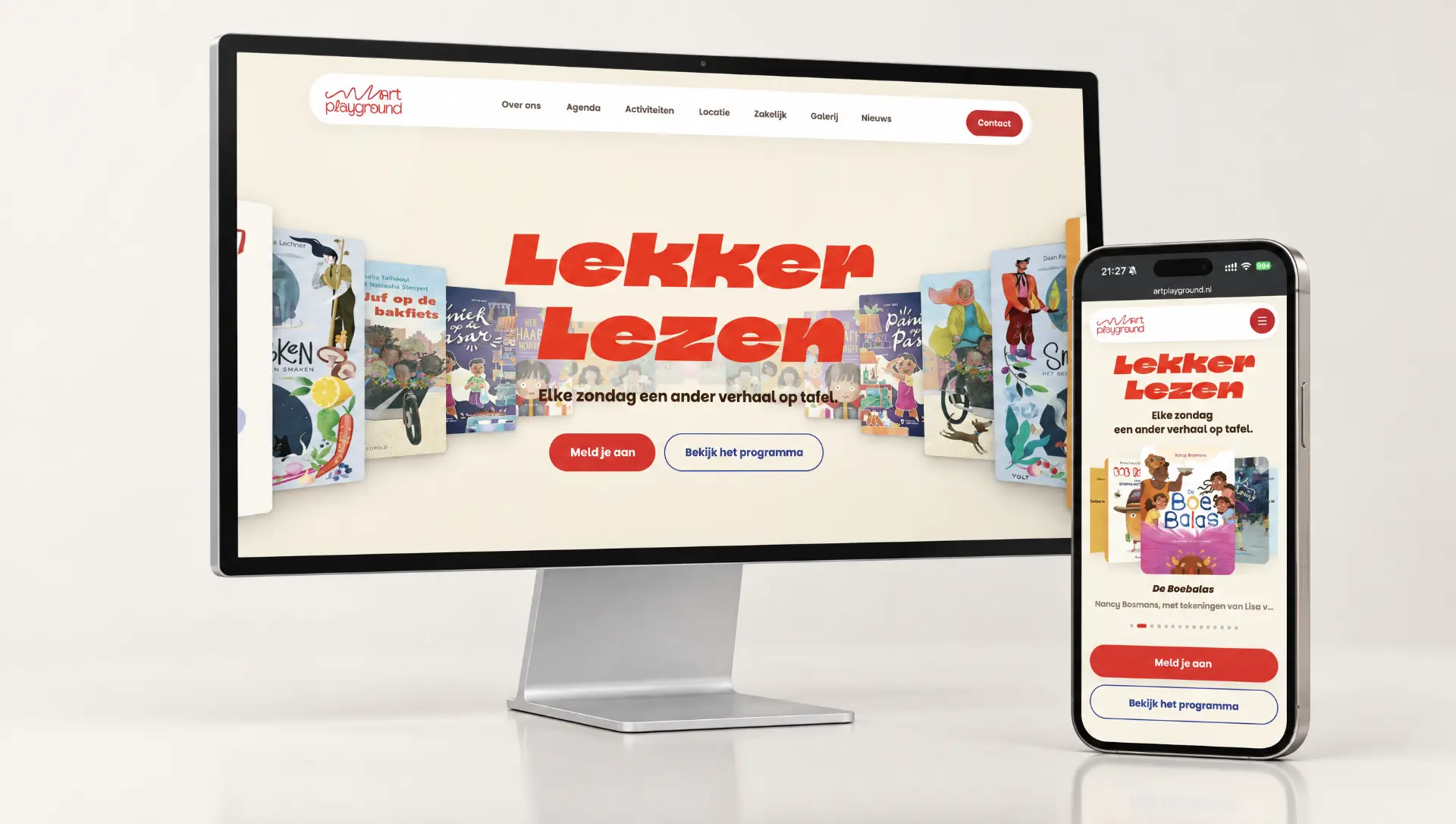 De landingspagina van Art Playground op een desktop- en een mobiel scherm naast elkaar.